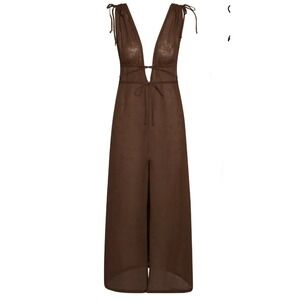 Monday Swimwear Brown Plunge Tie Beach Cover-Up Dress